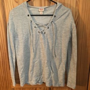 V-Neck Lace Up Hoodie Top